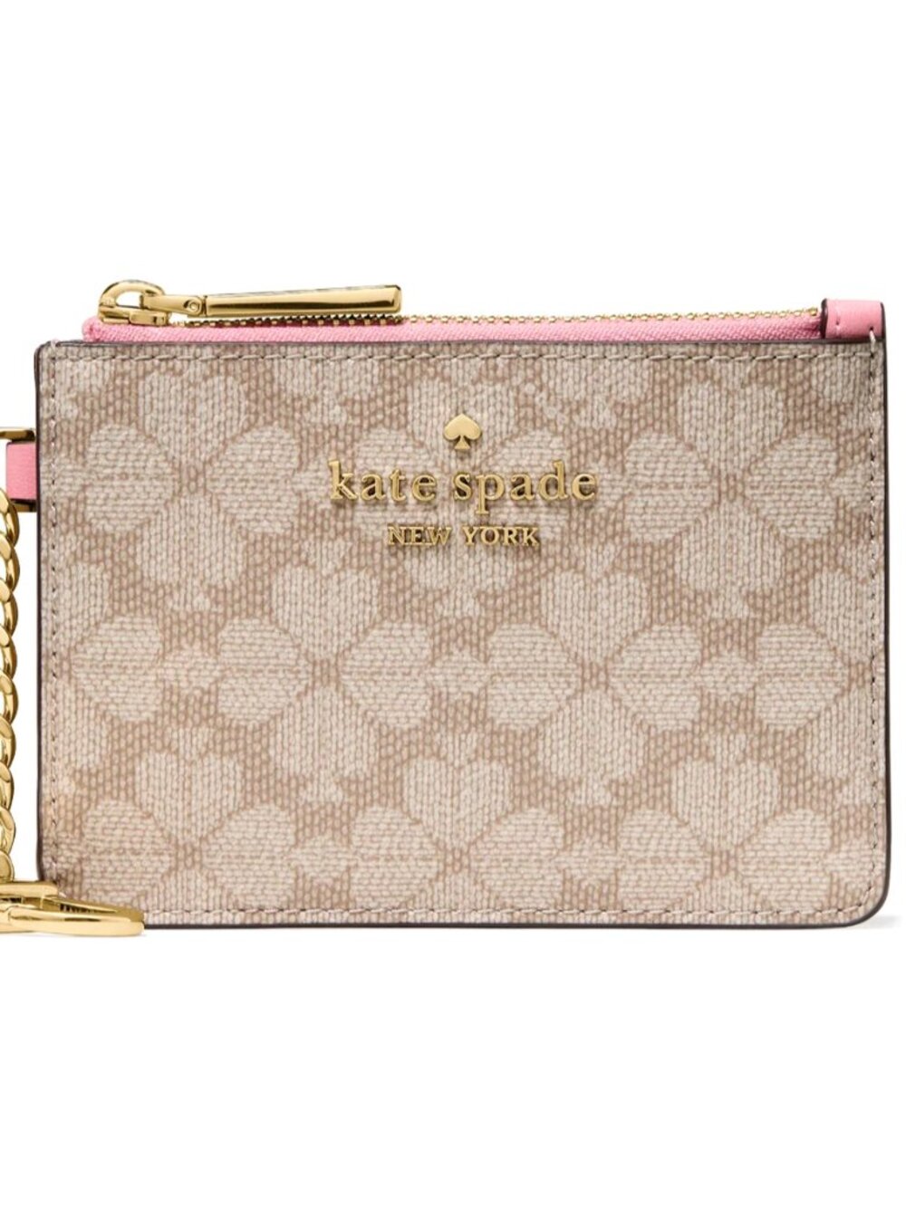 New Kate Spade Spade Flower Key Ring Card Holder Dark Beige Grapefruit Multi